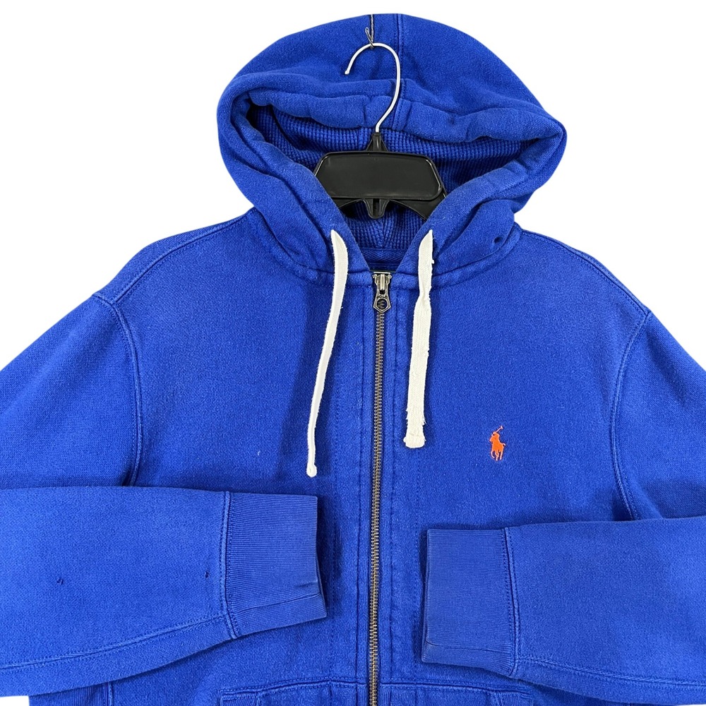 Vintage Y2K Polo Ralph Lauren Zip Hoodie Mens M Orange Pony Fleece Sweatshirt